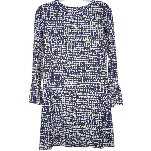 IBKUL Navy Green Polka Dot Ruffle Sleeve Cuff SPF 50 Athletic Shift Dress Small - Picture 1 of 7